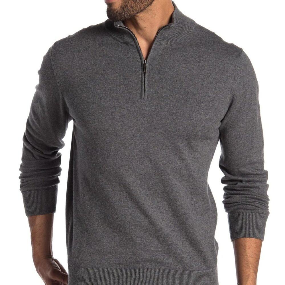 Wallin & Bros Pullover Sweater Quarter Zip Long Sleeve Mock Neck Charcoal Medium